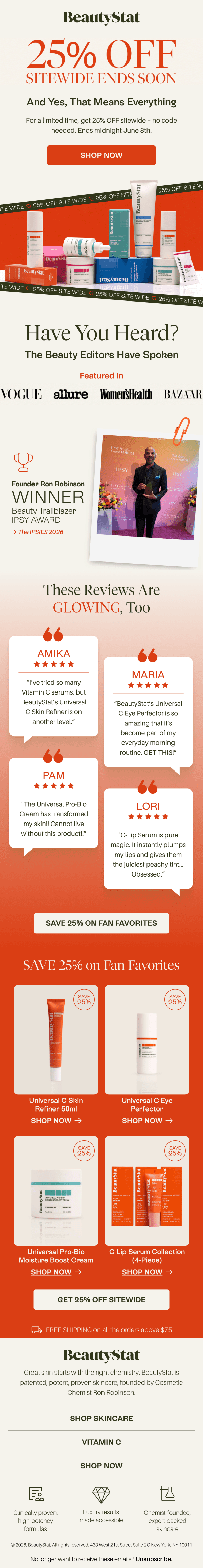 Full email design created by ZHS Ecom for BeautyStat