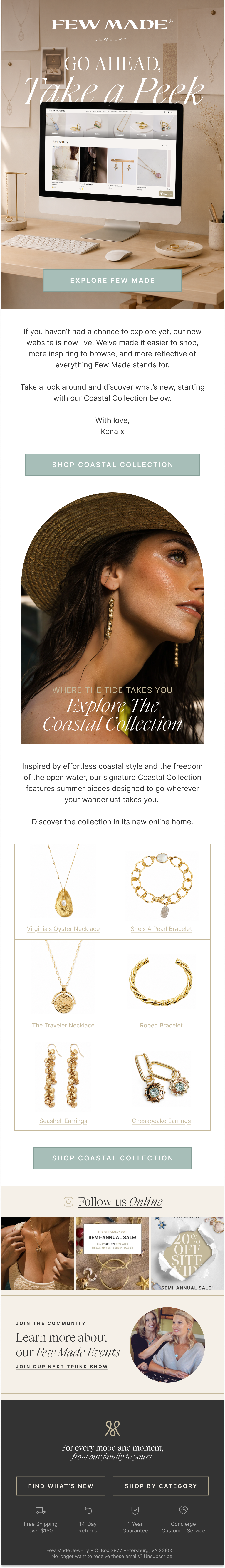 Full email design created by ZHS Ecom for Few Made Jewelry