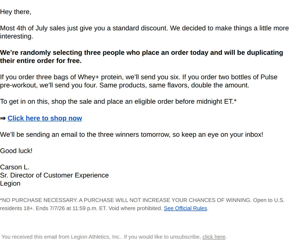 Double your July 4th order (for free)