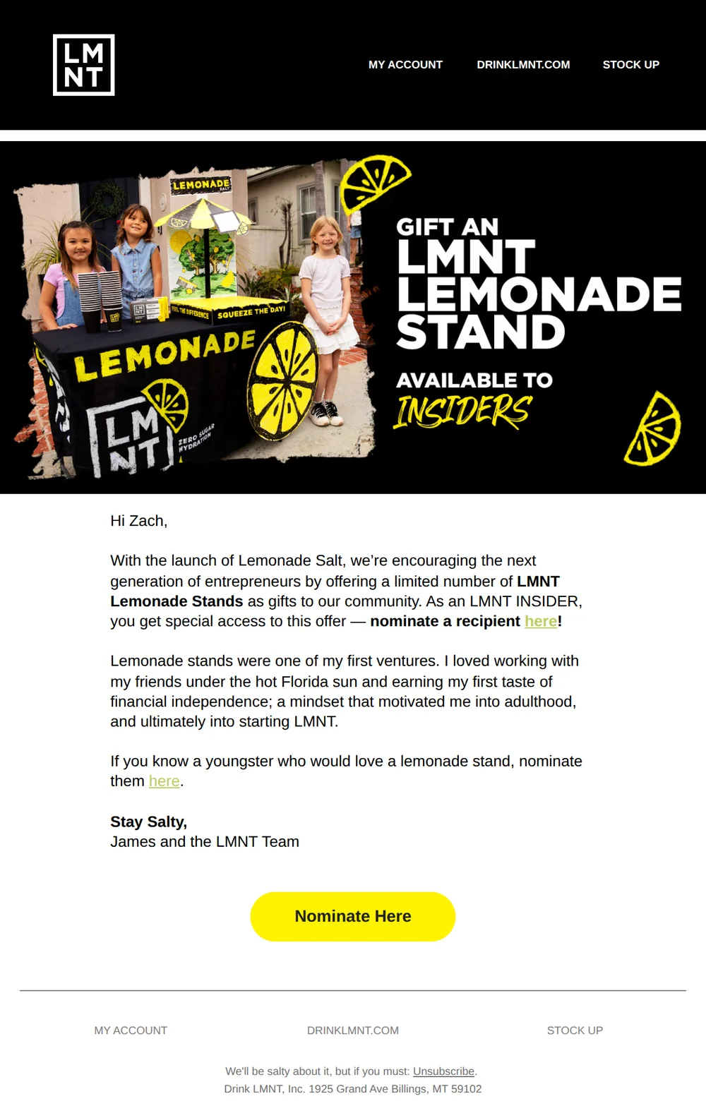 Nominate an LMNT Lemonade Stand Recipient