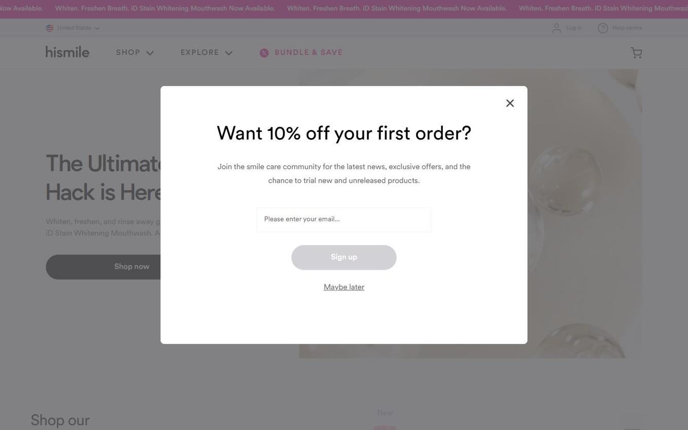 Hismile - Popup Email Step BEFORE