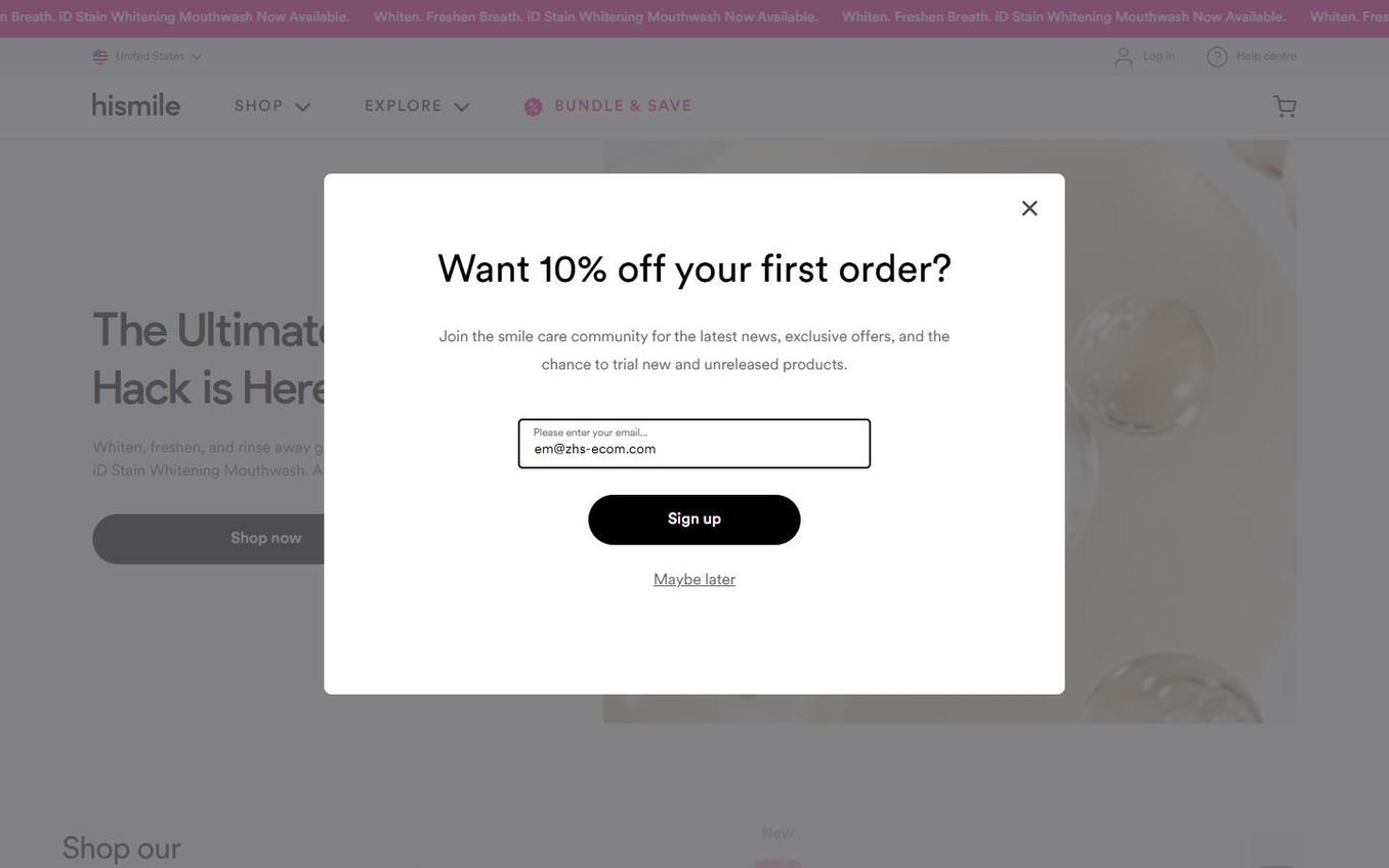 Hismile - Popup Email Entered