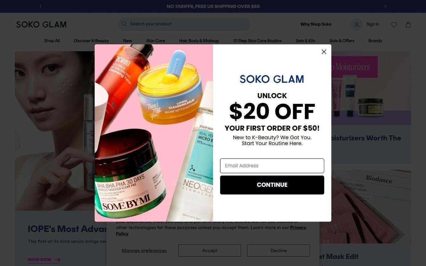 Soko Glam - Initial Page Popup Appeared