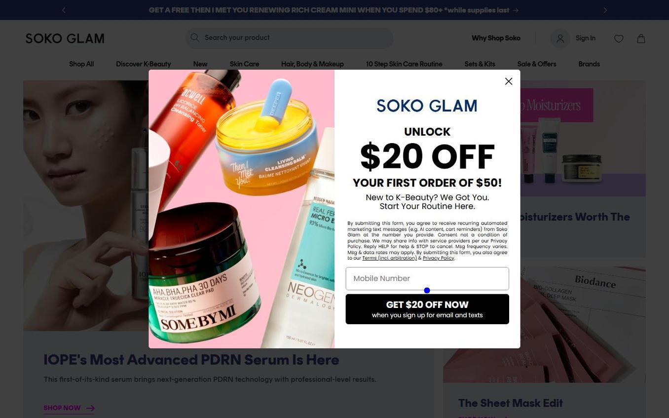 Soko Glam - Popup Step2 Phone BEFORE