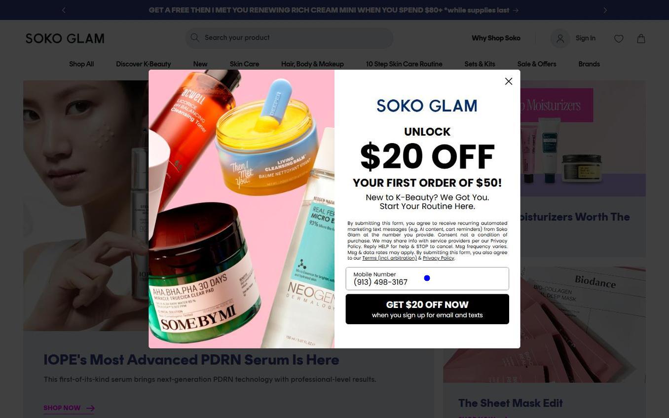 Soko Glam - Popup Step2 Phone Entered