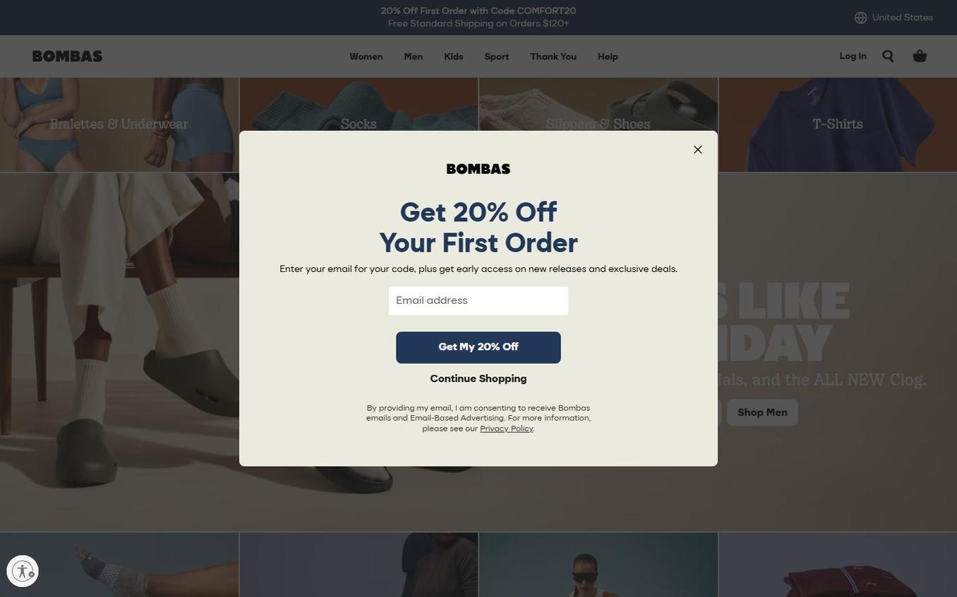Bombas - Popup Step2 Email Entry Blank