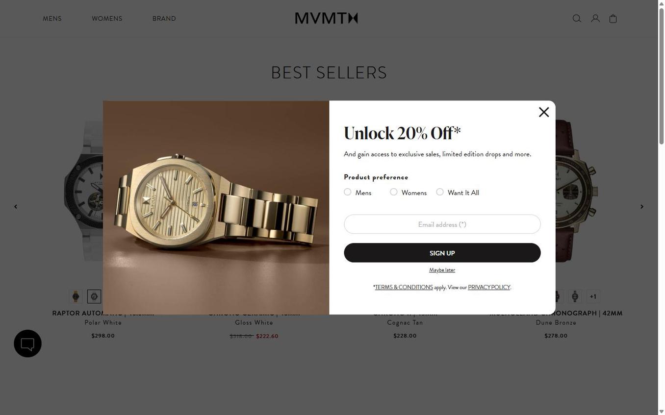 MVMT Watches - Popup Step1 Before Interaction