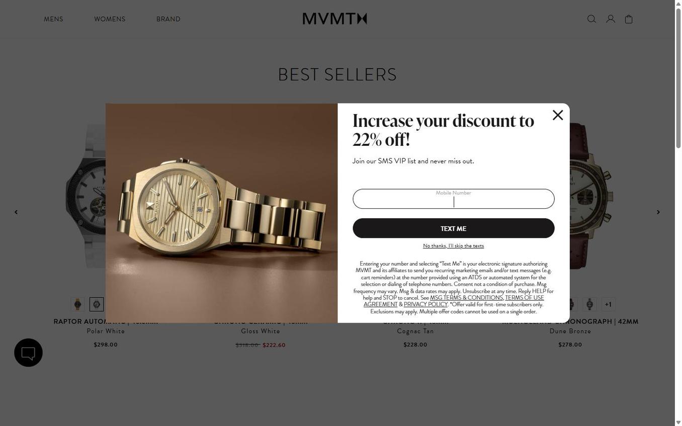 MVMT Watches - Popup Step2 Sms Before Interaction