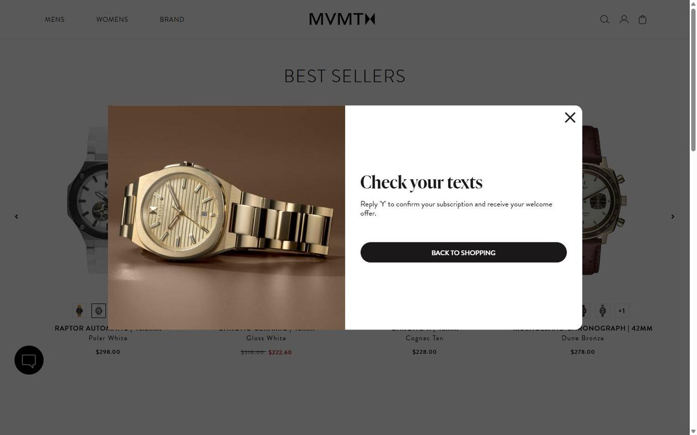 MVMT Watches - Popup Step3 Check Your Texts Confirmatio