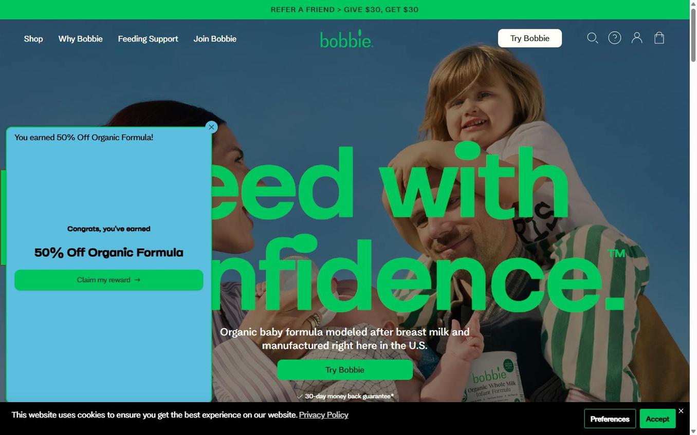 Bobbie - Popup Final Coupon 50off Reward