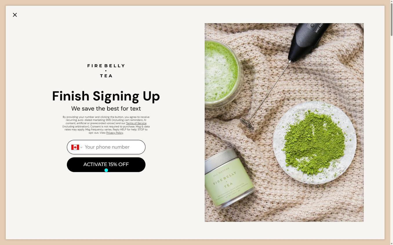 Firebelly Tea - Popup Step3 Phone Sms Before