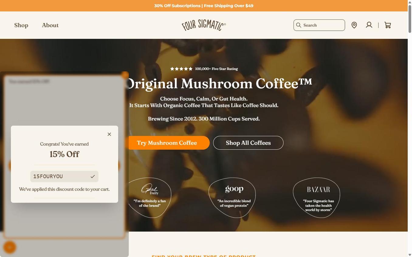 Four Sigmatic - Popup FINAL Coupon Code 15FOURYOU