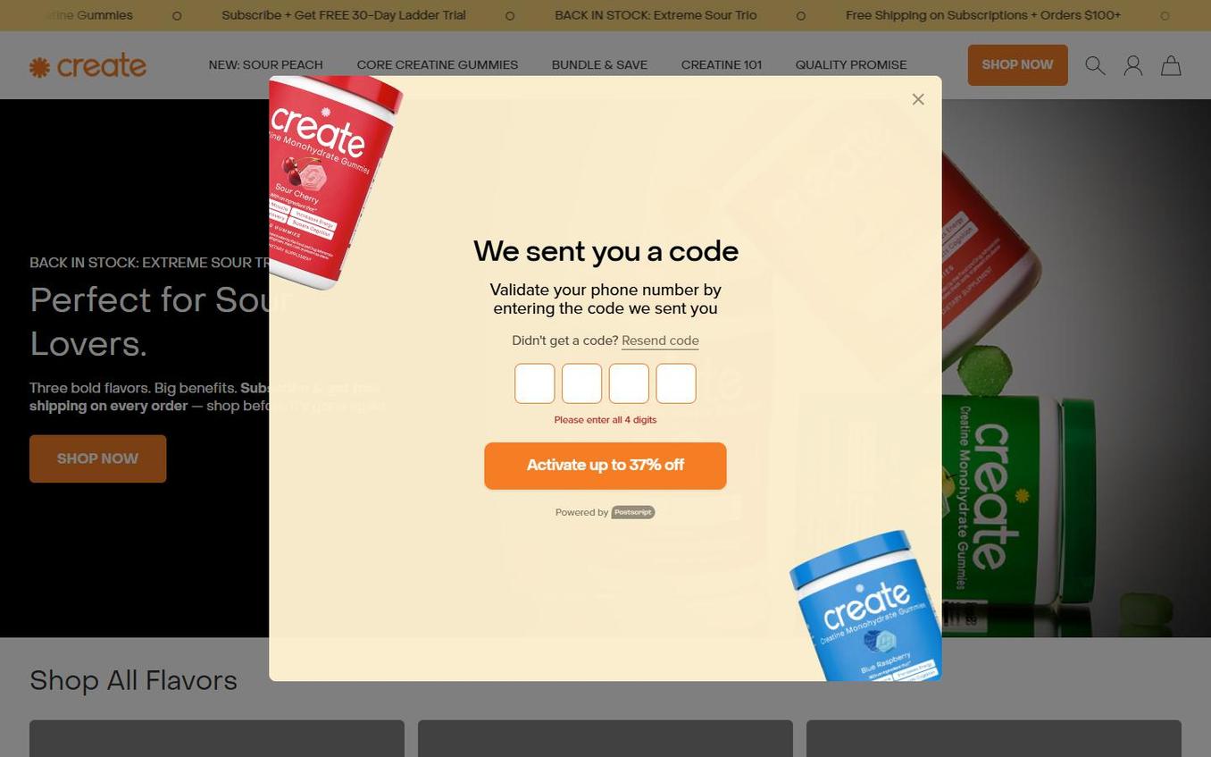 Create Wellness - Popup Step4 Sms Verification Code