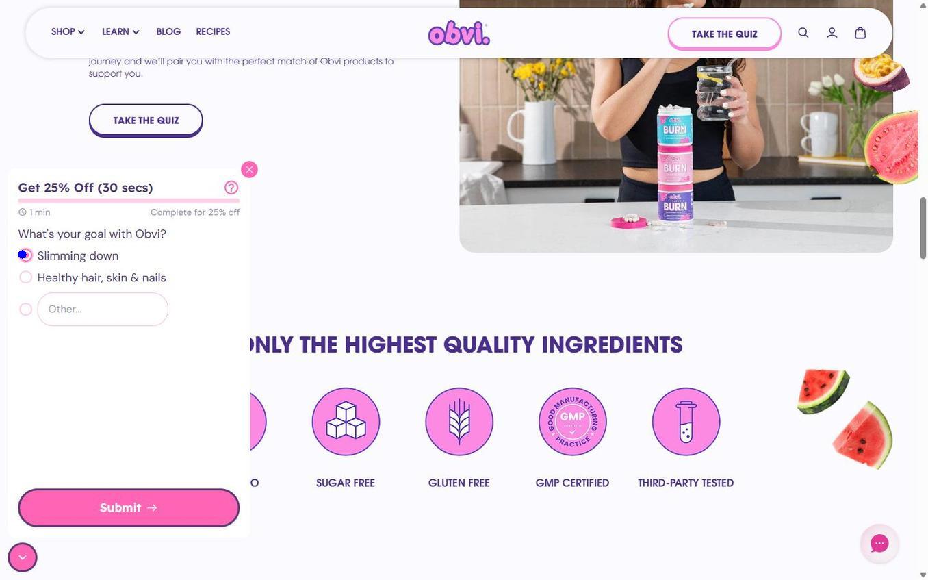 Obvi - Popup Step5 Quiz Goal Selected