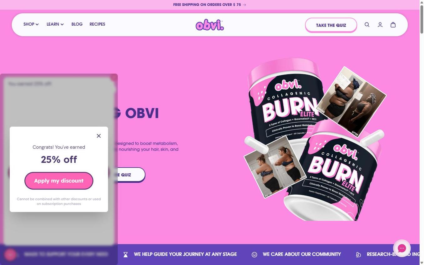 Obvi - Popup Final Complete View