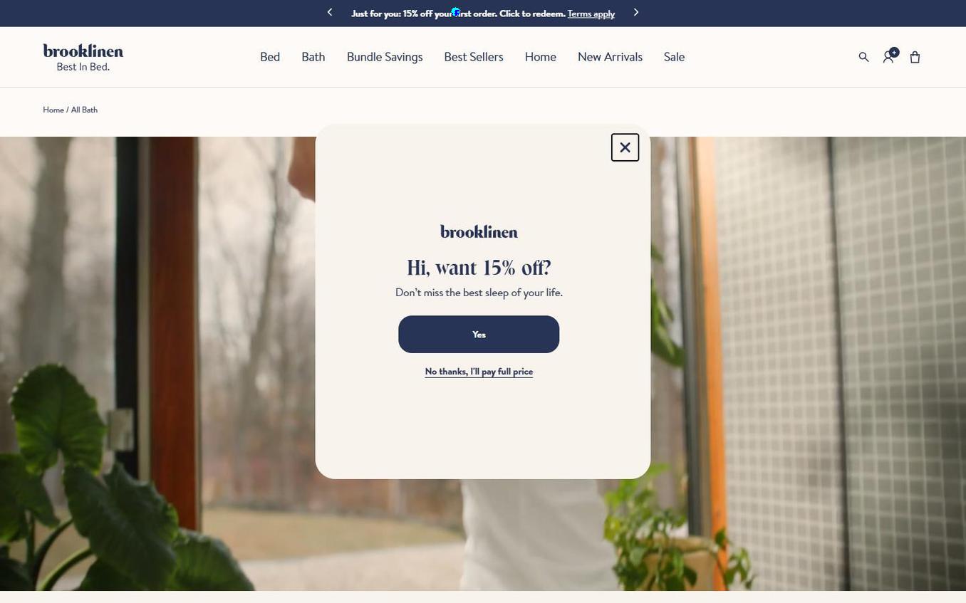 Brooklinen - Popup Triggered Hi Want 15 Off