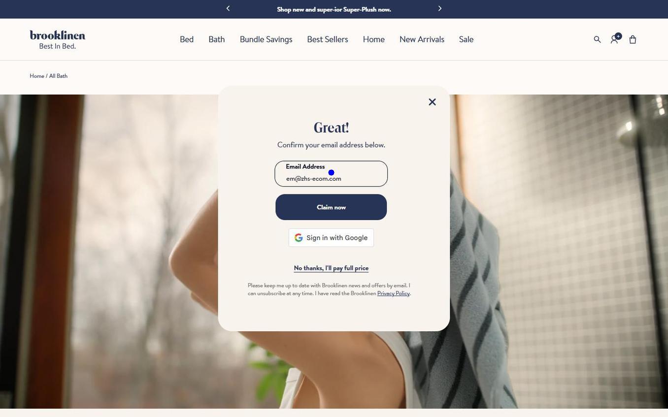 Brooklinen - Popup Email Entered