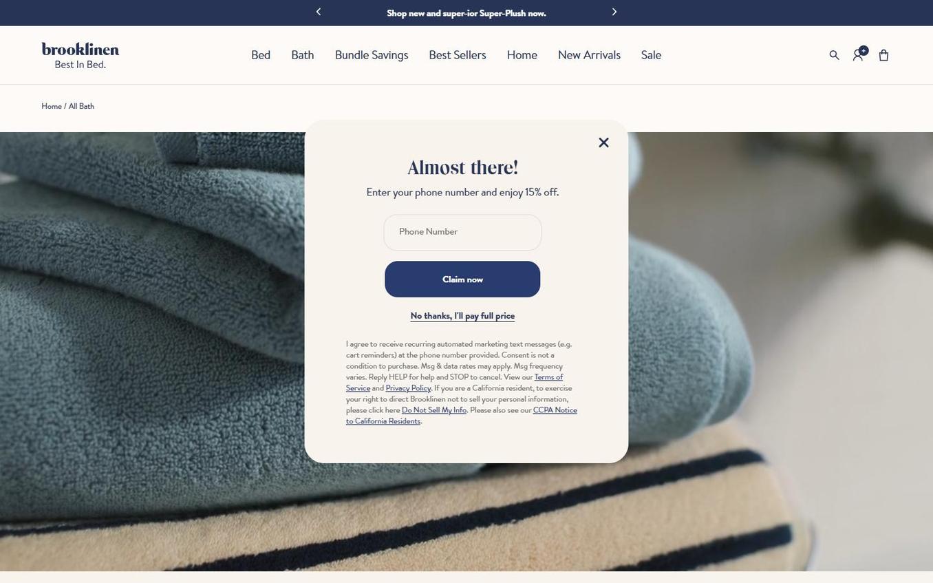 Brooklinen - Popup Step3 Phone Number