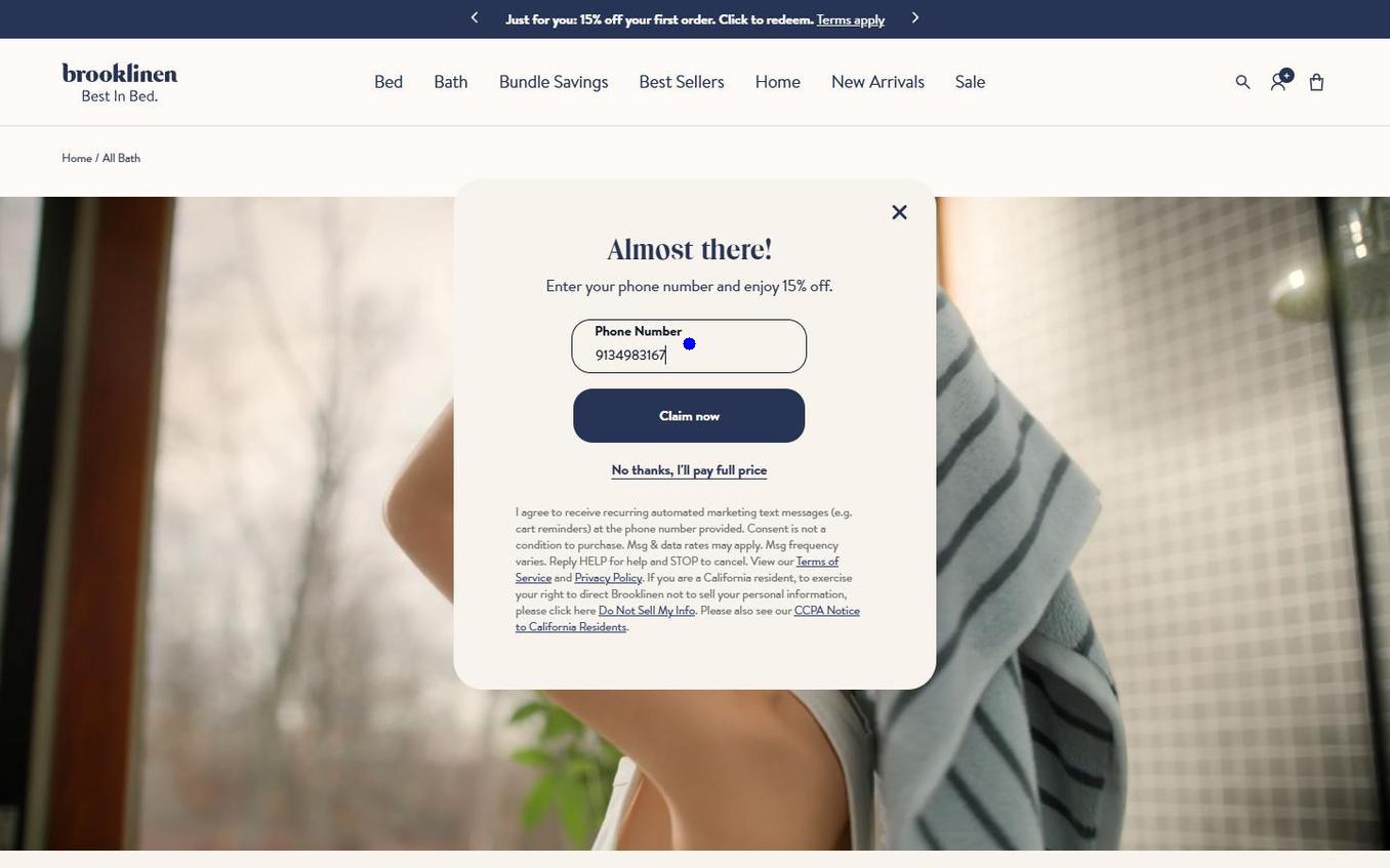 Brooklinen - Popup Phone Entered