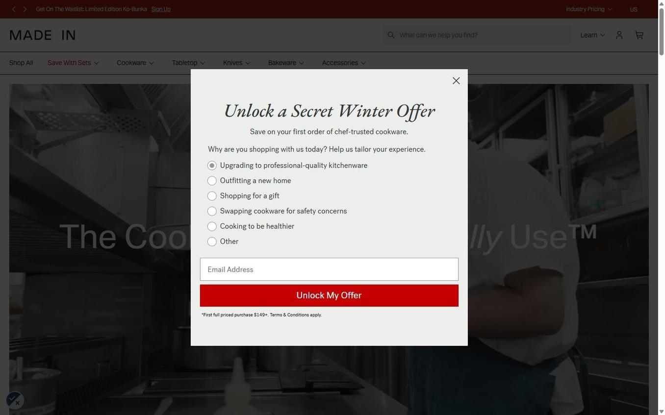 Made In Cookware - Popup Appeared
