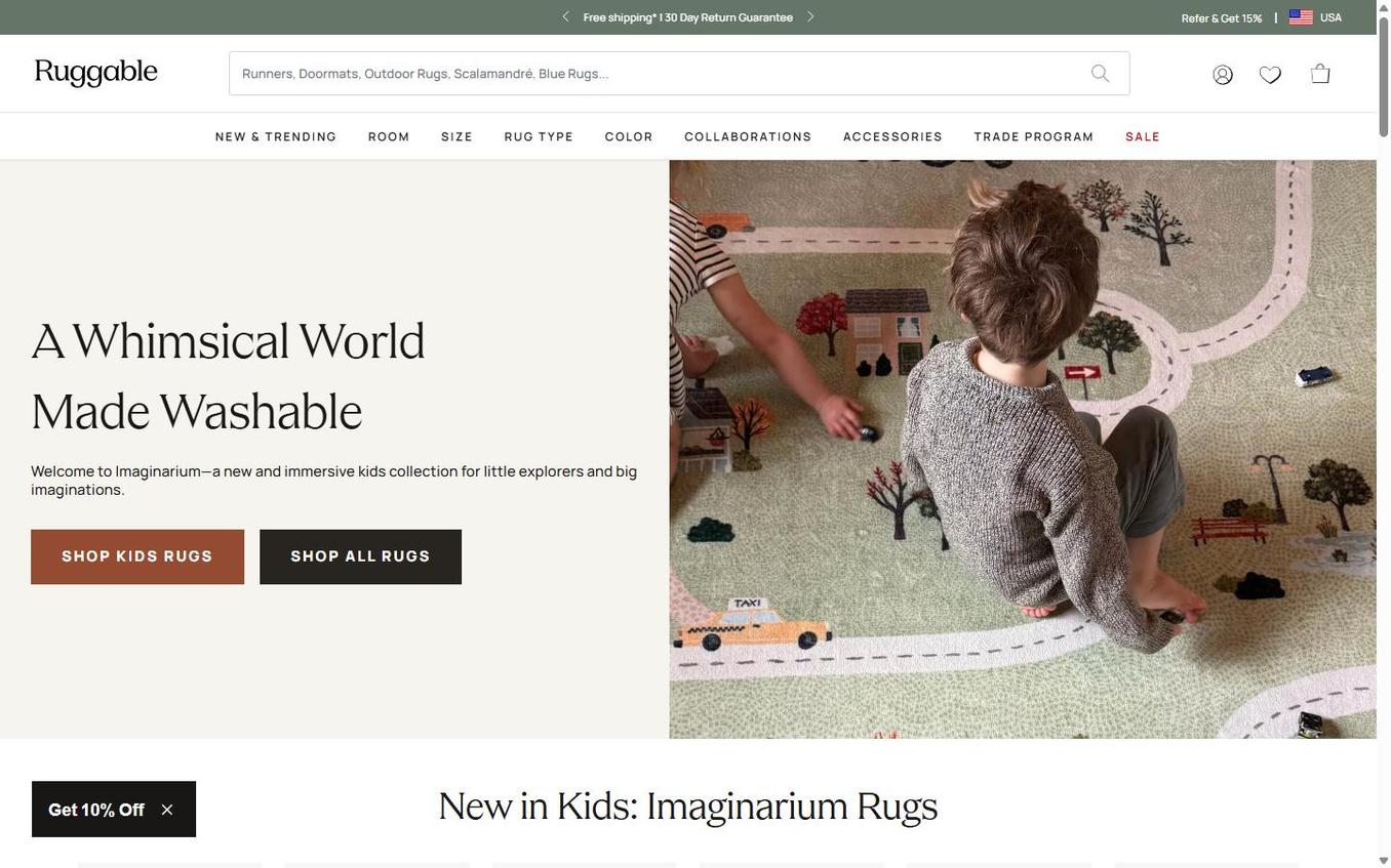 Ruggable - Homepage With Teaser Bar