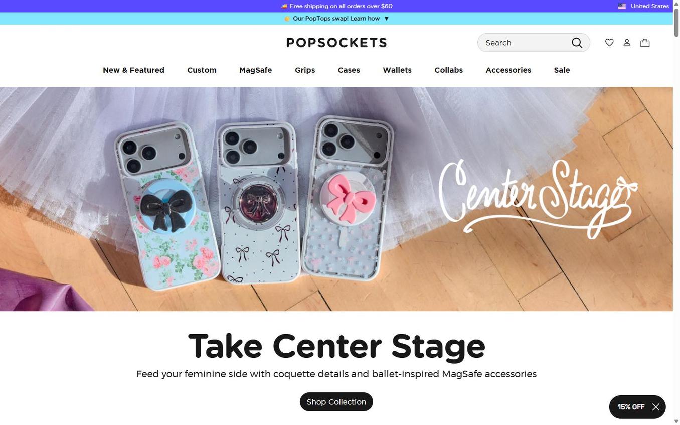 PopSockets - Homepage With Teaser Tab Visible
